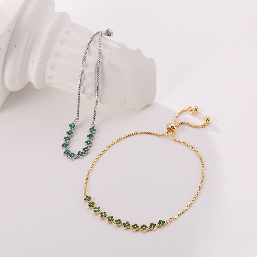 Colorful zircon four-leaf clover bracelet does not fade summer fresh crystal bracelet
