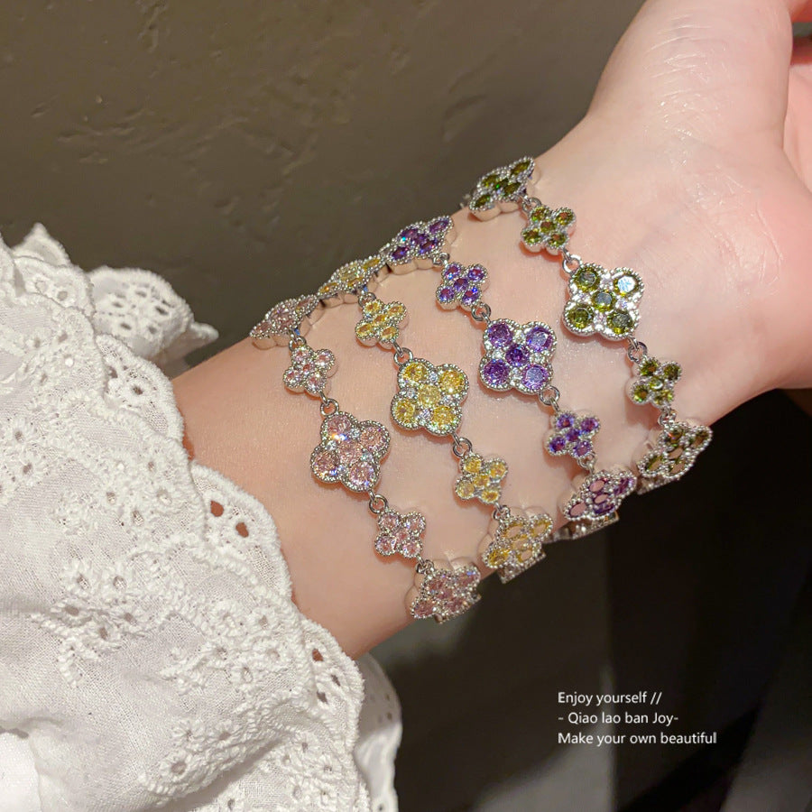 French Zirconia Diamond Flower Clip Bracelet