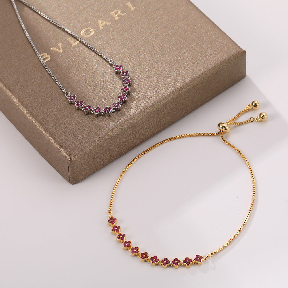 Colorful zircon four-leaf clover bracelet does not fade summer fresh crystal bracelet