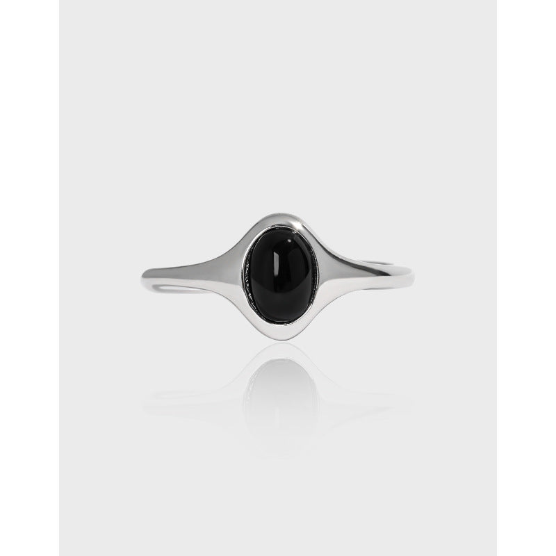 925 Sterling Silver Oval Black Stone Ring