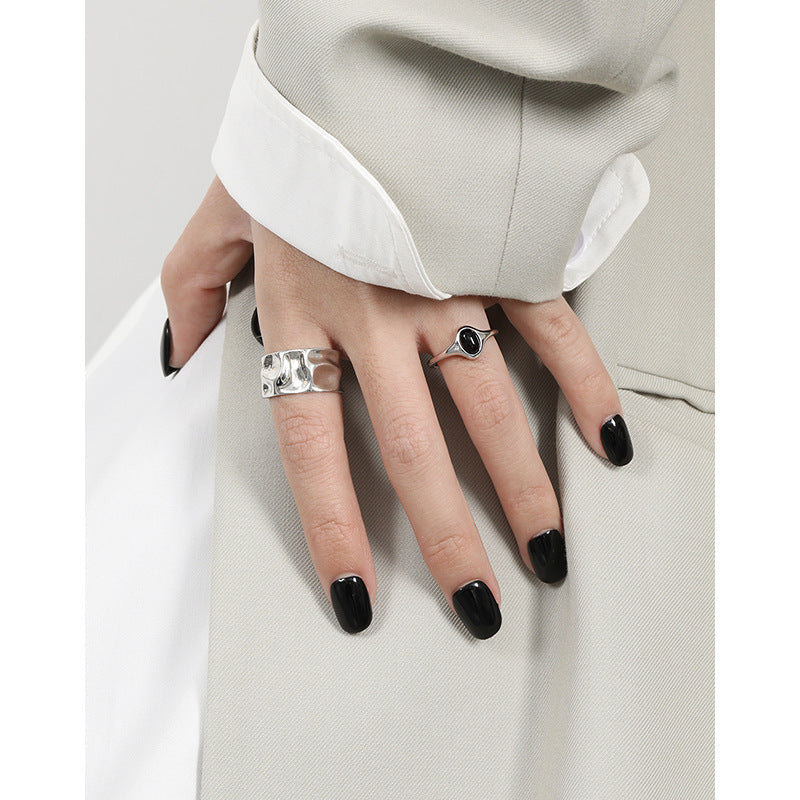 925 Sterling Silver Oval Black Stone Ring