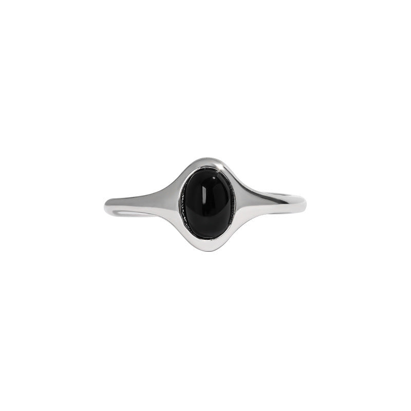 925 Sterling Silver Oval Black Stone Ring