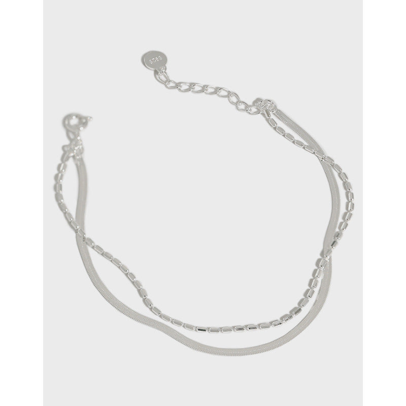 925 Sterling Silver Double - Layered Chain Bracelet