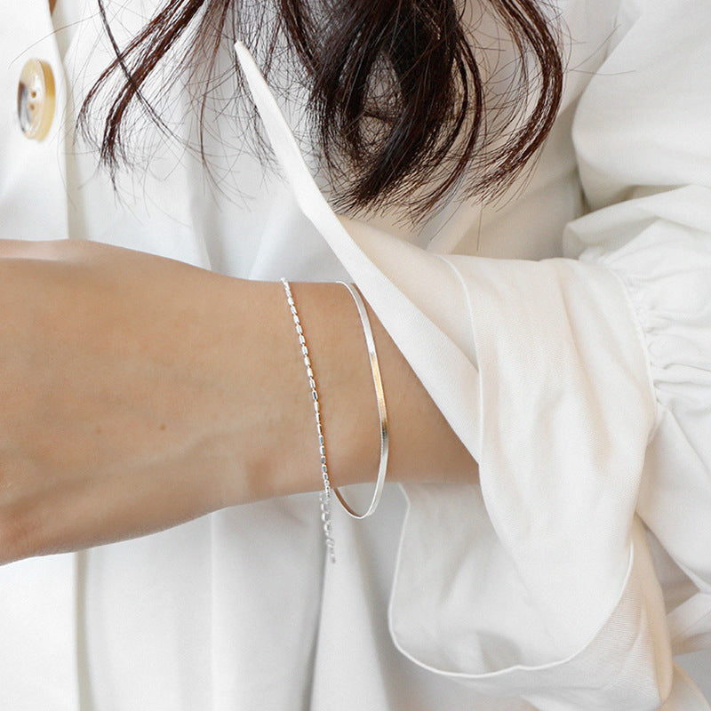 925 Sterling Silver Double - Layered Chain Bracelet