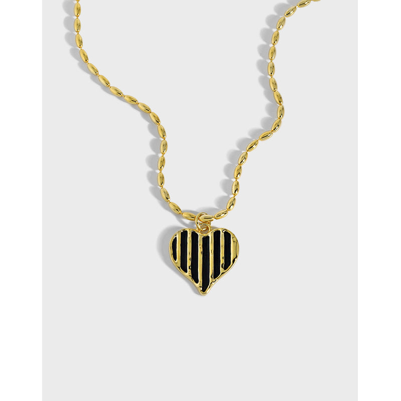 Striped Heart Charm Necklace