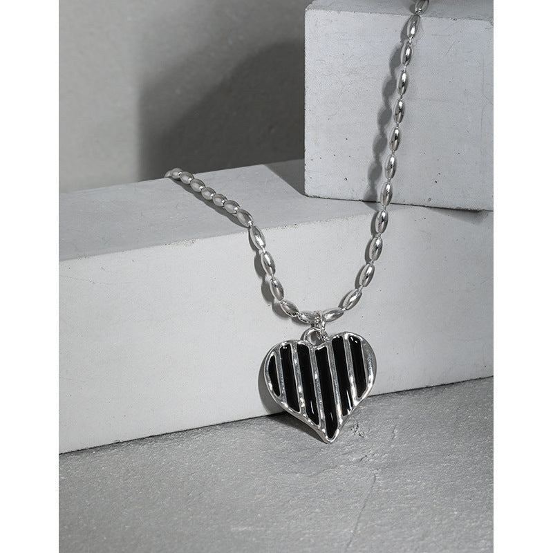 Striped Heart Charm Necklace