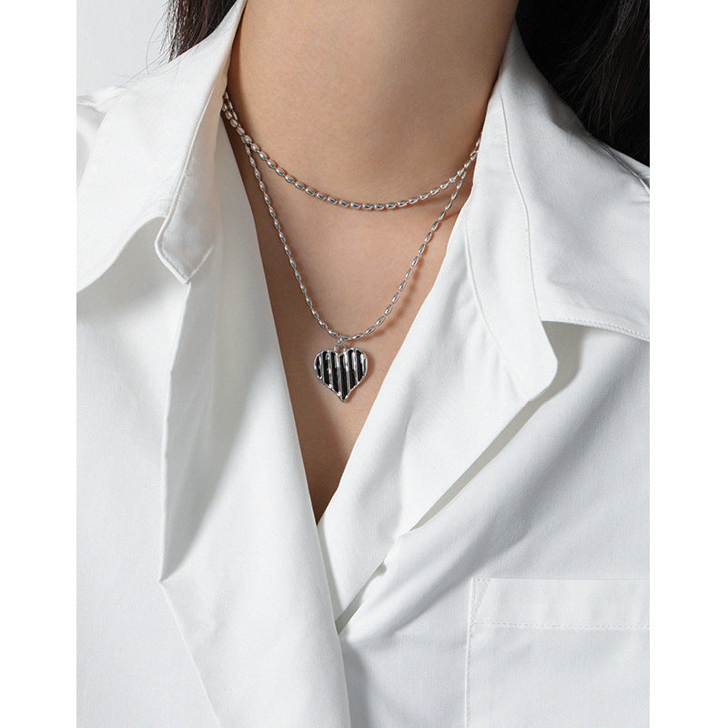 Striped Heart Charm Necklace