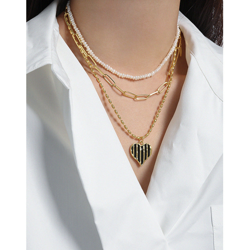 Striped Heart Charm Necklace