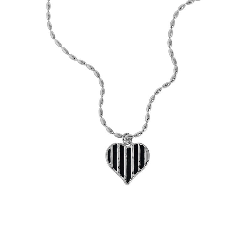 Striped Heart Charm Necklace