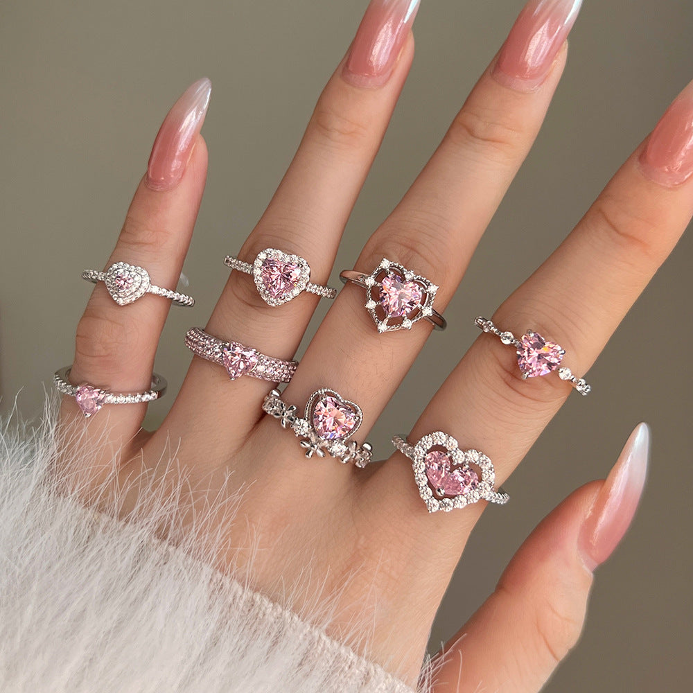 925 Sterling Silver Pink Heart - Shaped Gem Ring