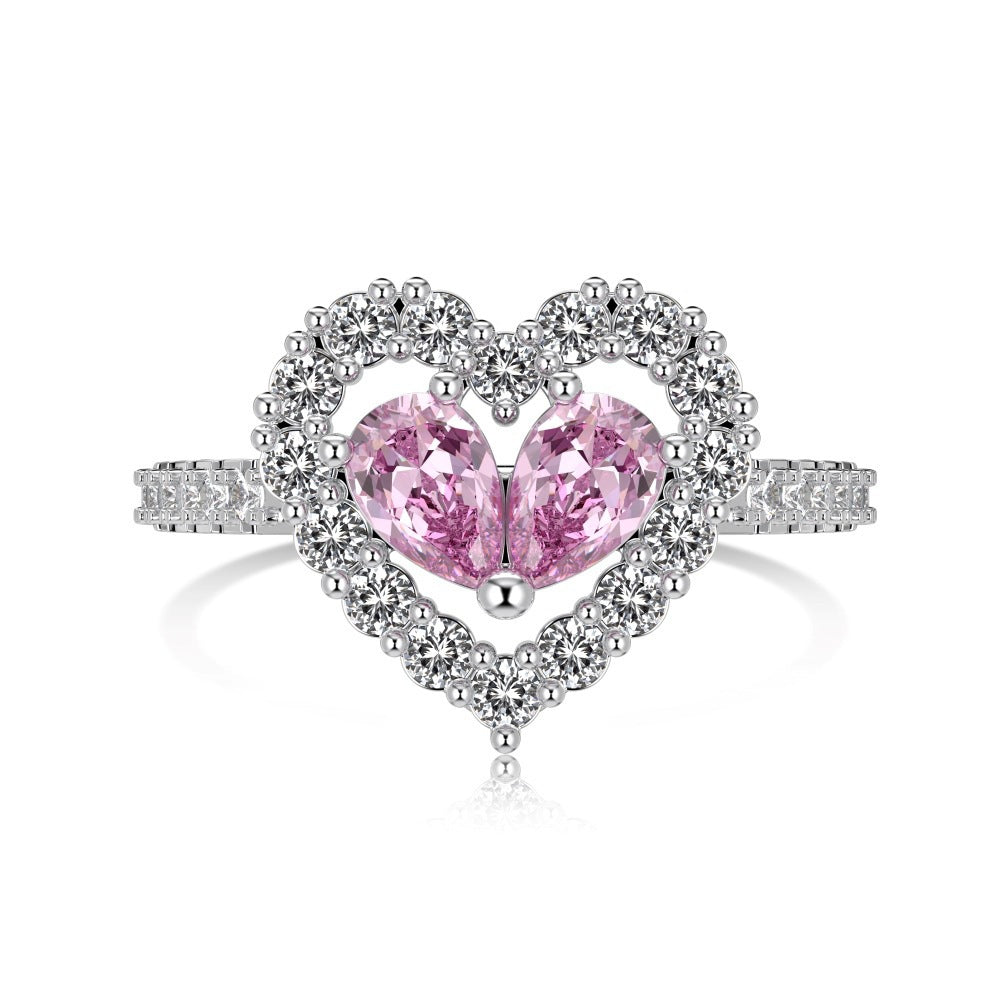 925 Sterling Silver Pink Heart - Shaped Gem Ring