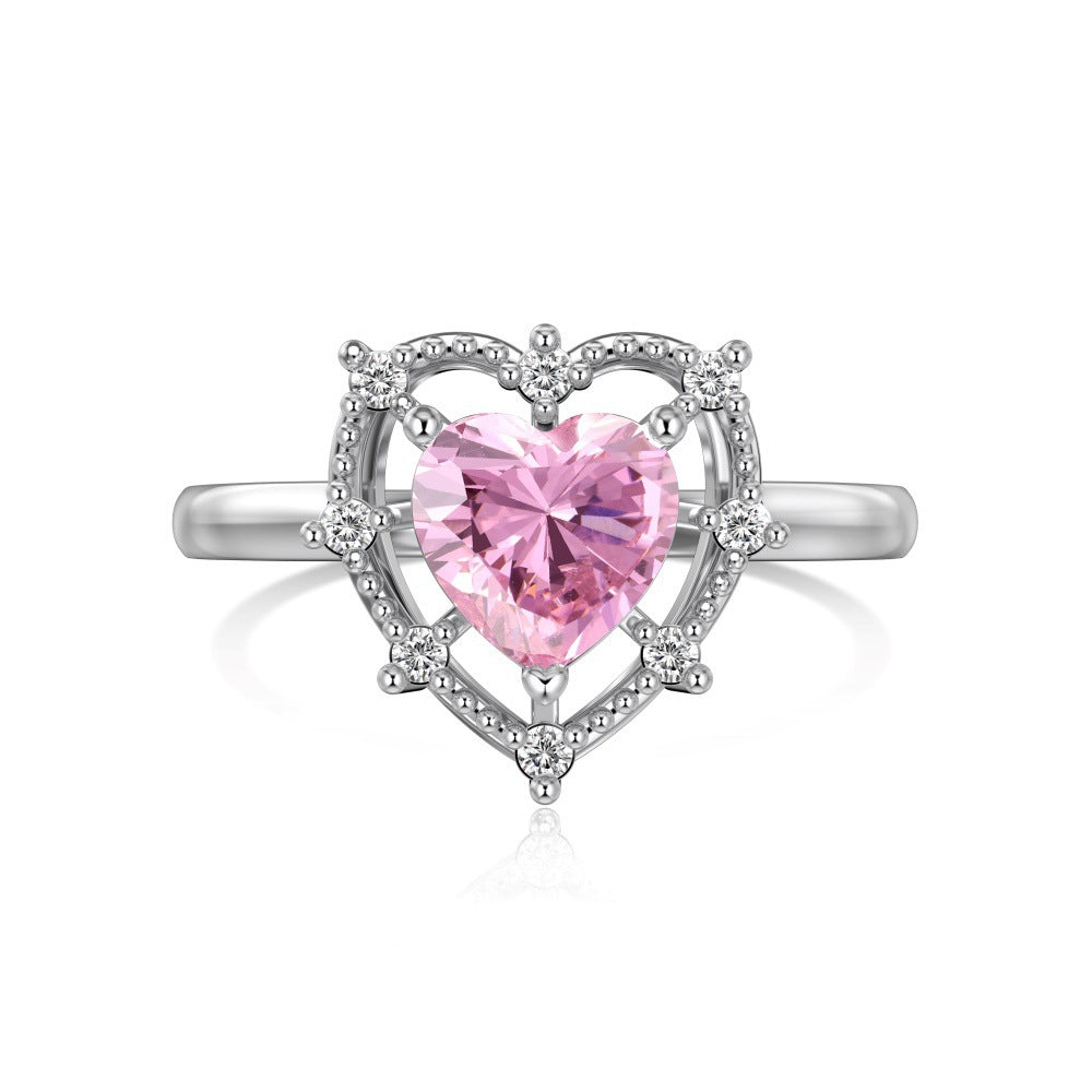 925 Sterling Silver Pink Heart - Shaped Gem Ring