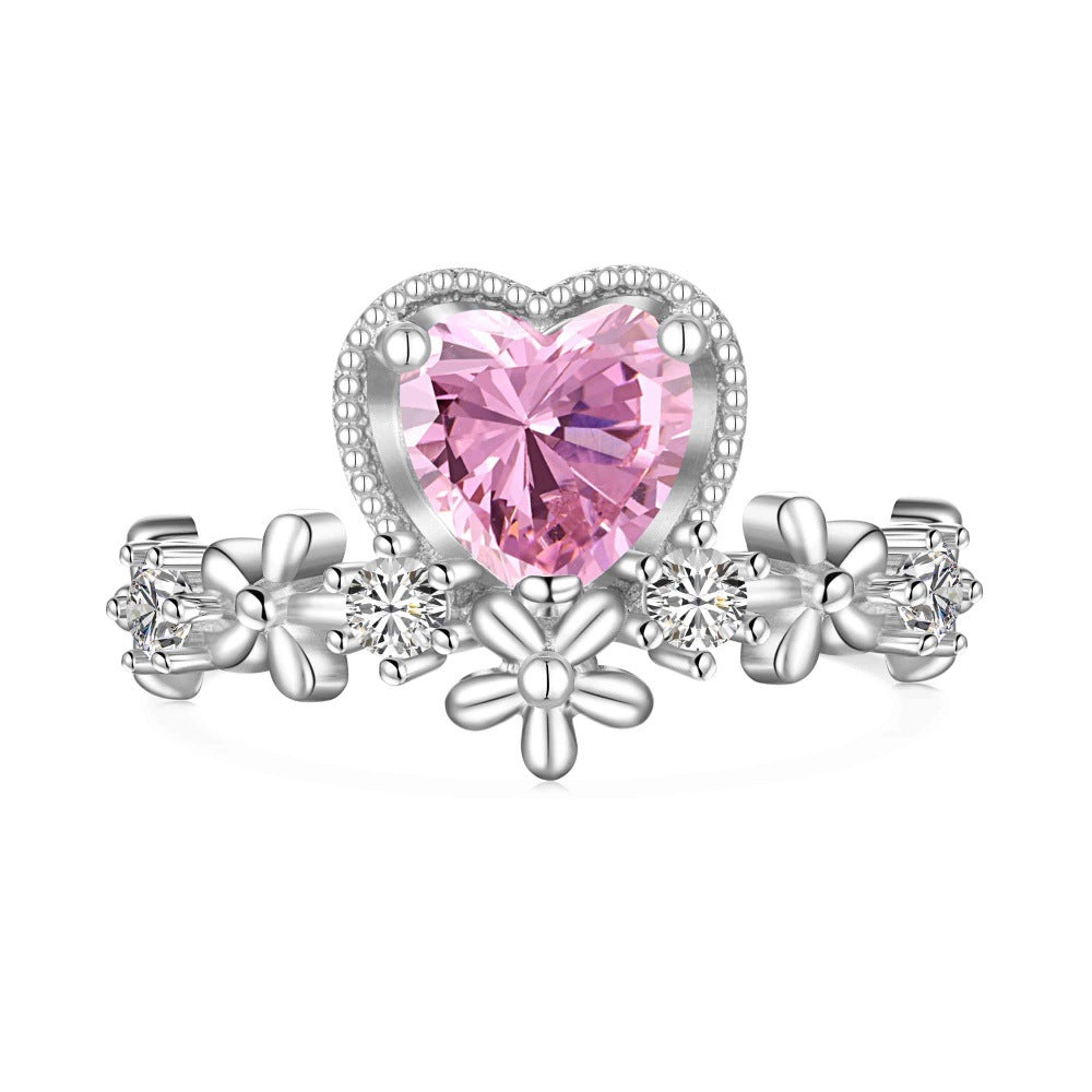 925 Sterling Silver Pink Heart - Shaped Gem Ring