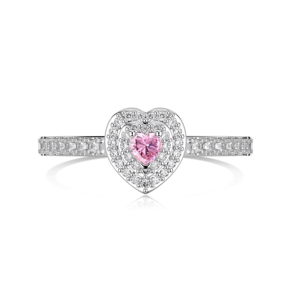925 Sterling Silver Pink Heart - Shaped Gem Ring
