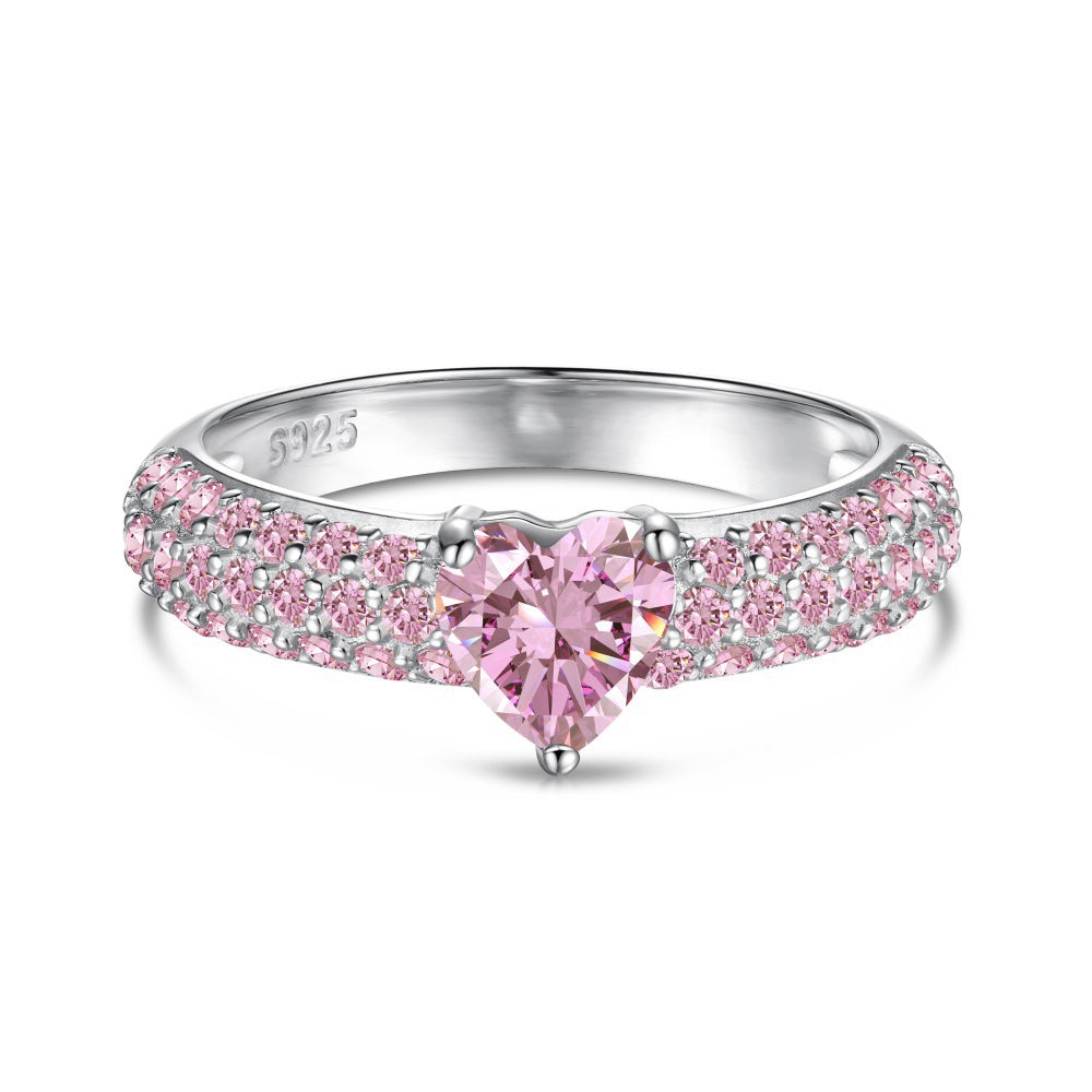 925 Sterling Silver Pink Heart - Shaped Gem Ring