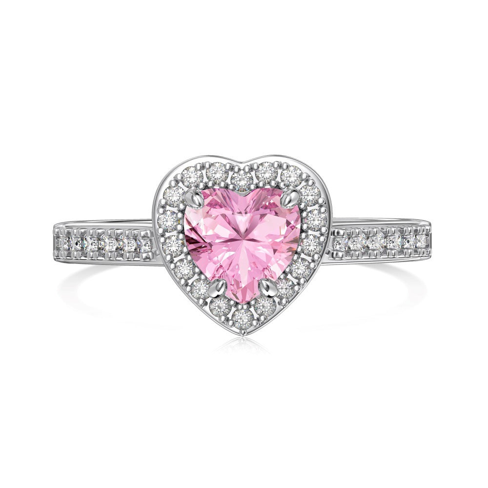 925 Sterling Silver Pink Heart - Shaped Gem Ring