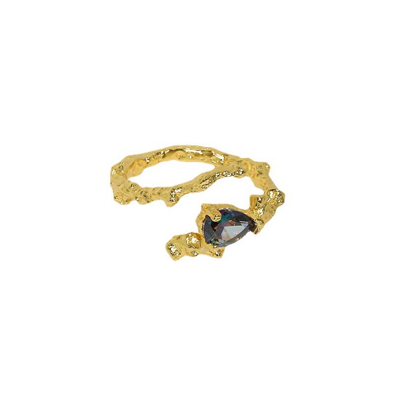 Textured Silver Ring with Iridescent Gem