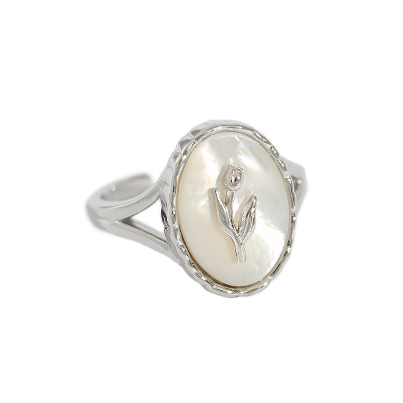 Floral Motif Shell Inlay Ring