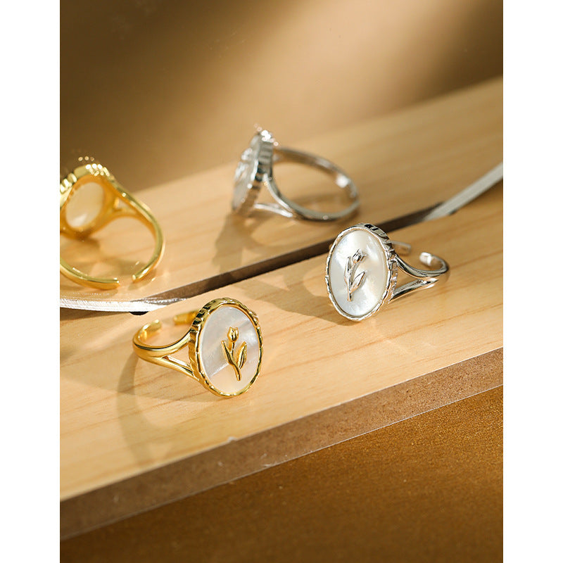 Floral Motif Shell Inlay Ring