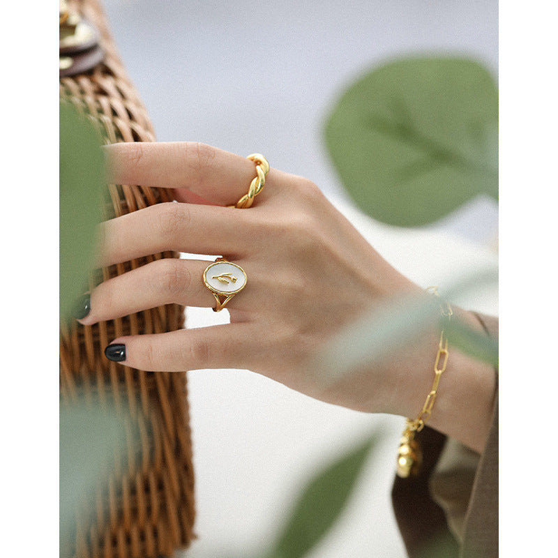 Floral Motif Shell Inlay Ring