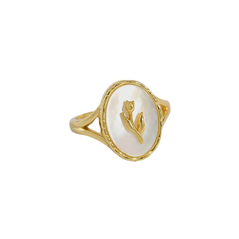 Floral Motif Shell Inlay Ring