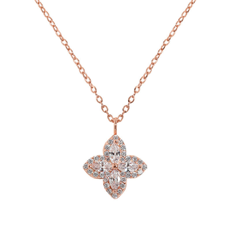 925 Sterling Silver Clover - Shaped Zircon Pendant Necklace