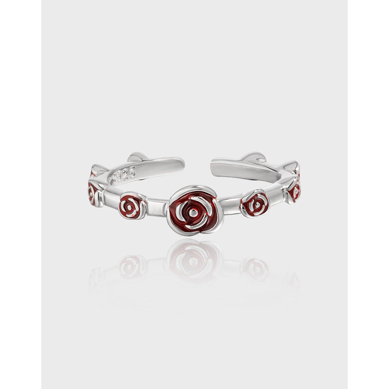 Enamel Rose Vine Open Ring