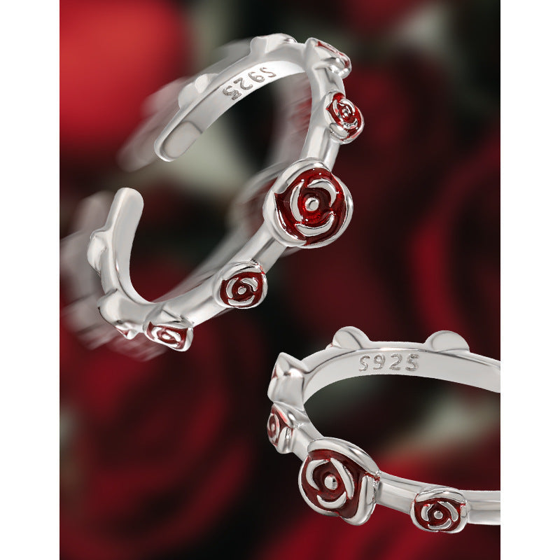 Enamel Rose Vine Open Ring