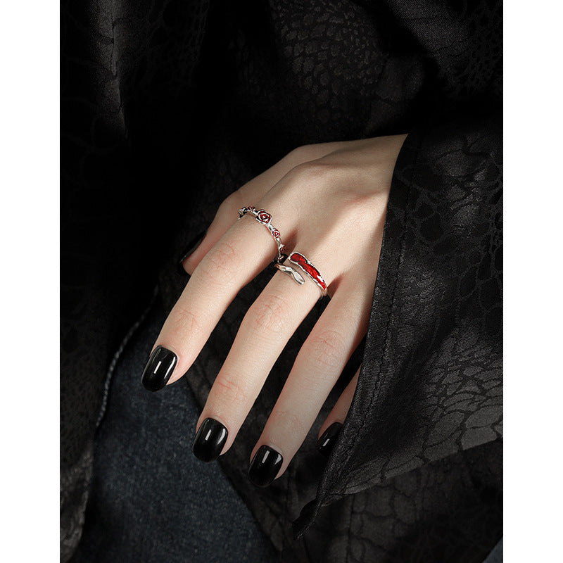 Enamel Rose Vine Open Ring