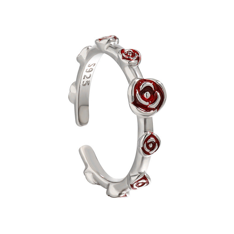 Enamel Rose Vine Open Ring