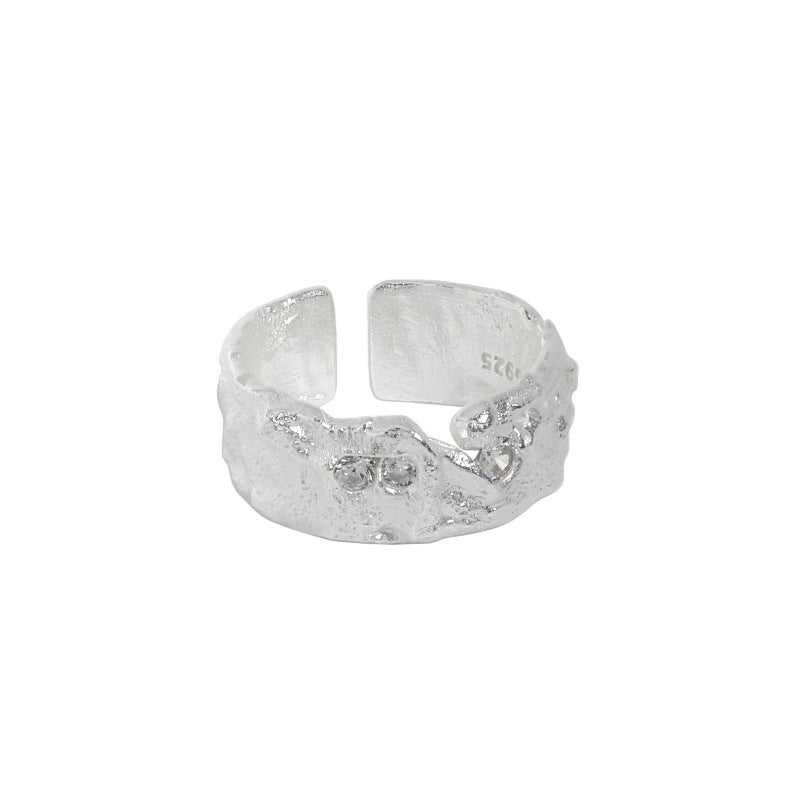 Textured Open Ring with Gem Accents