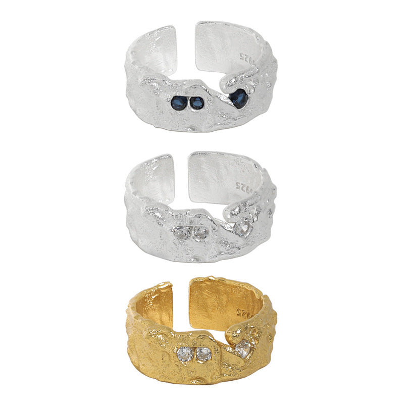 Textured Open Ring with Gem Accents
