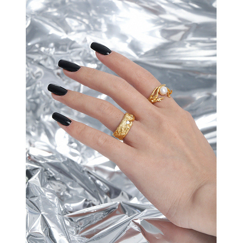 Textured Open Ring with Gem Accents