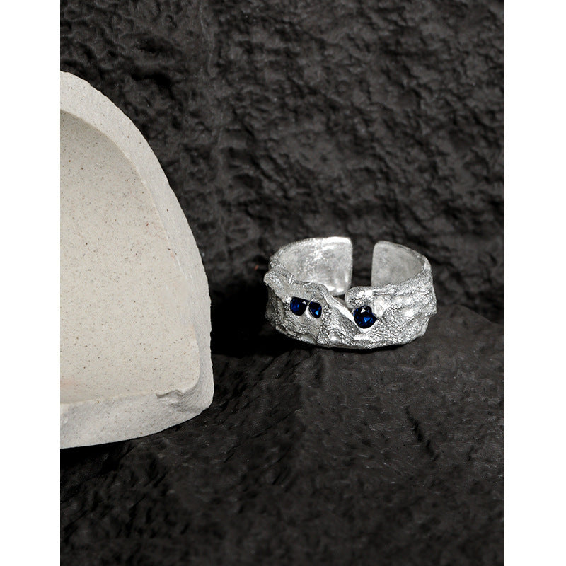 Textured Open Ring with Gem Accents