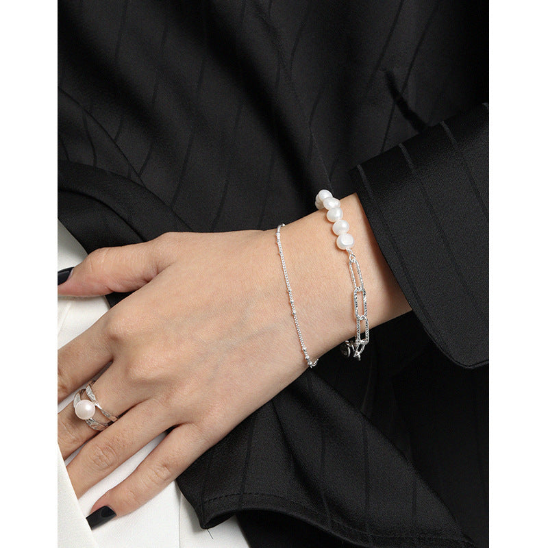 Pearl & Textured Chain Bracelet