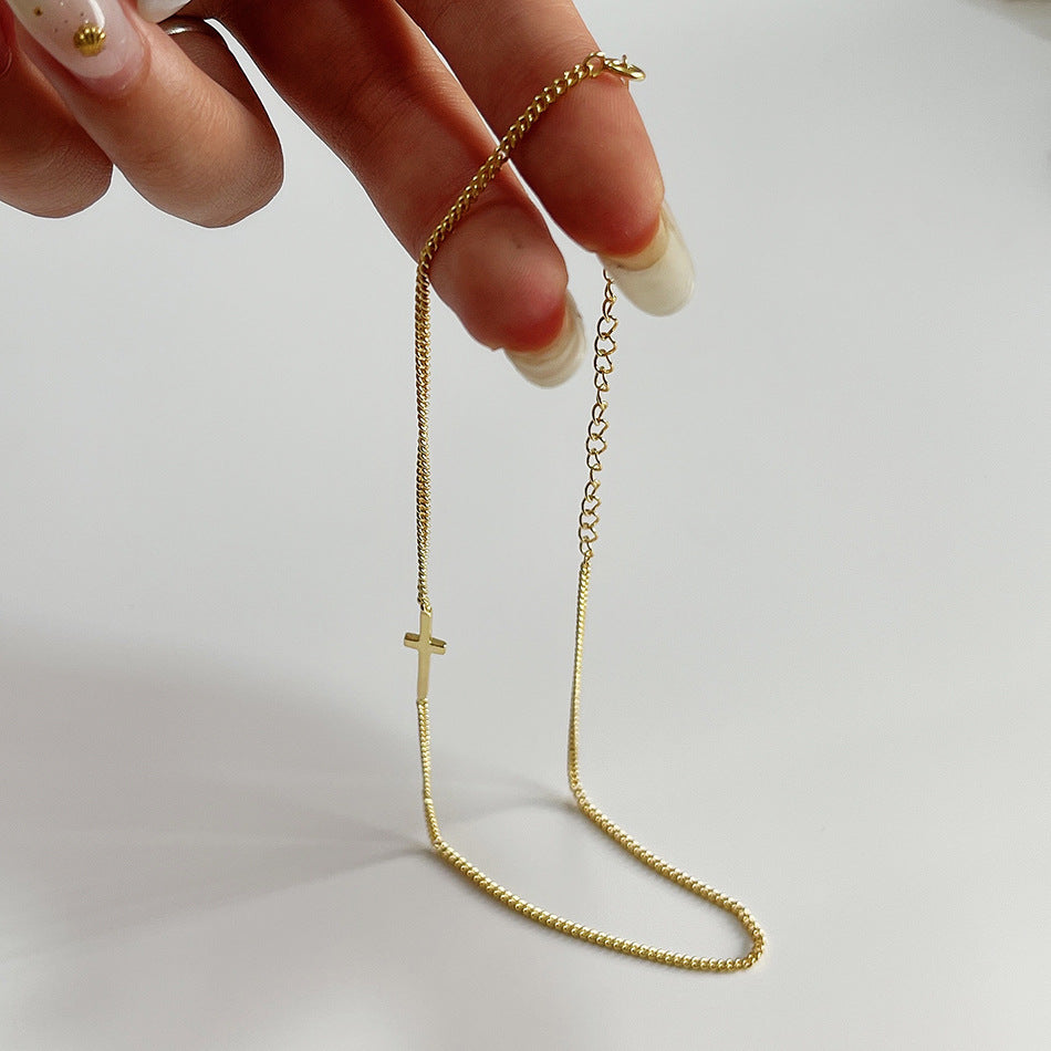 Minimalist Cross Pendant Necklace | Dainty Sterling Silver Chain