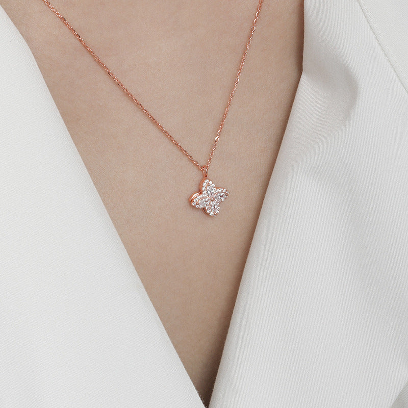 925 Sterling Silver Clover - Shaped Zircon Pendant Necklace