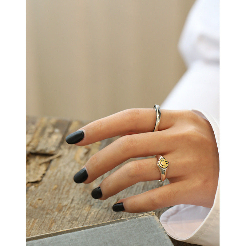 Two - Tone Smiley Face Open Ring