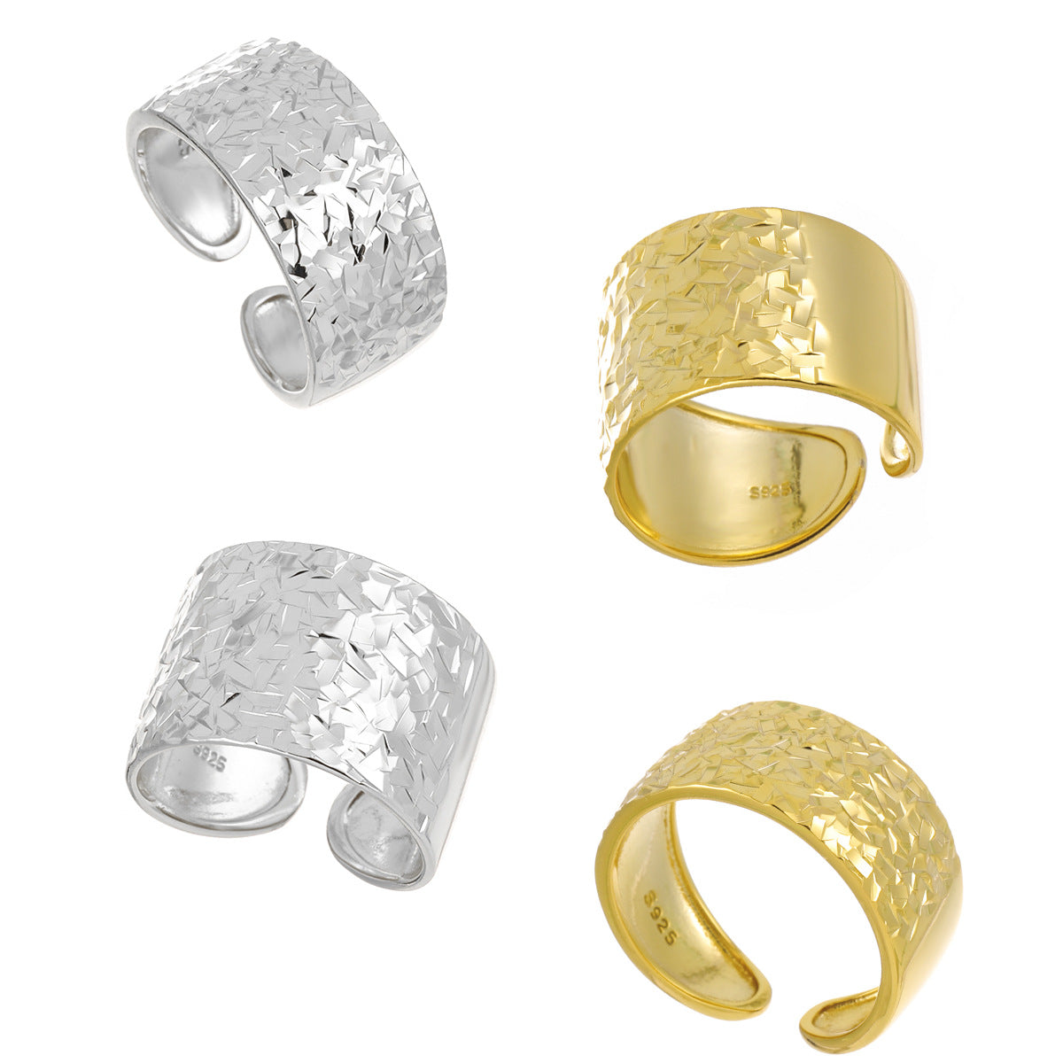 Textured Silver Open - Ended Rings