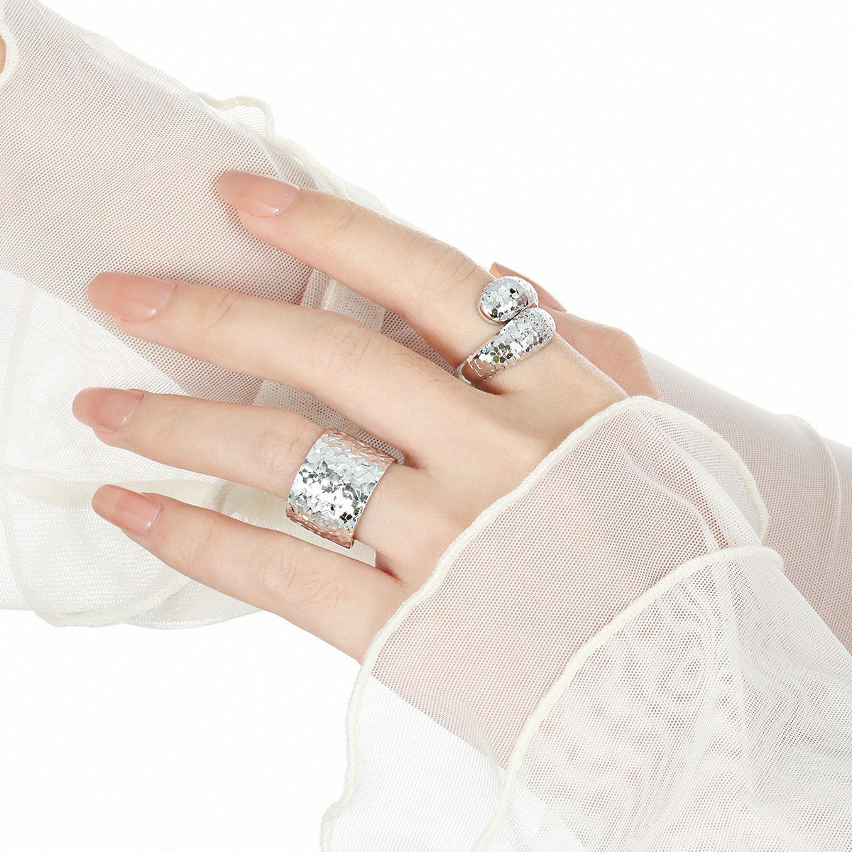Textured Silver Open - Ended Rings