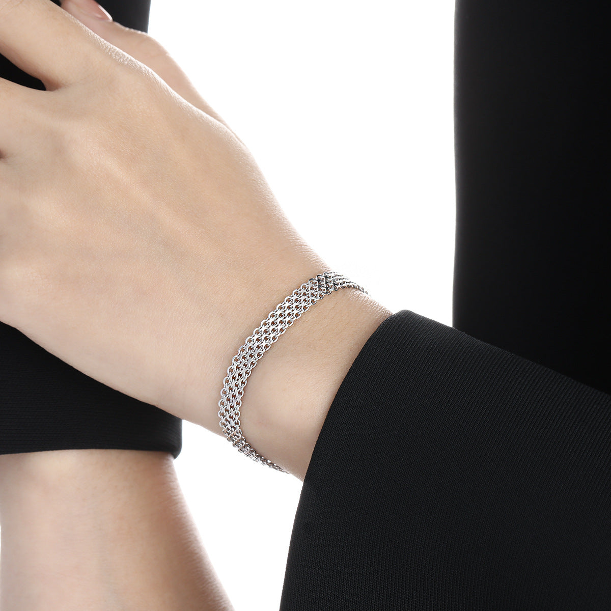 Multi - Row Silver Chain Bracelet