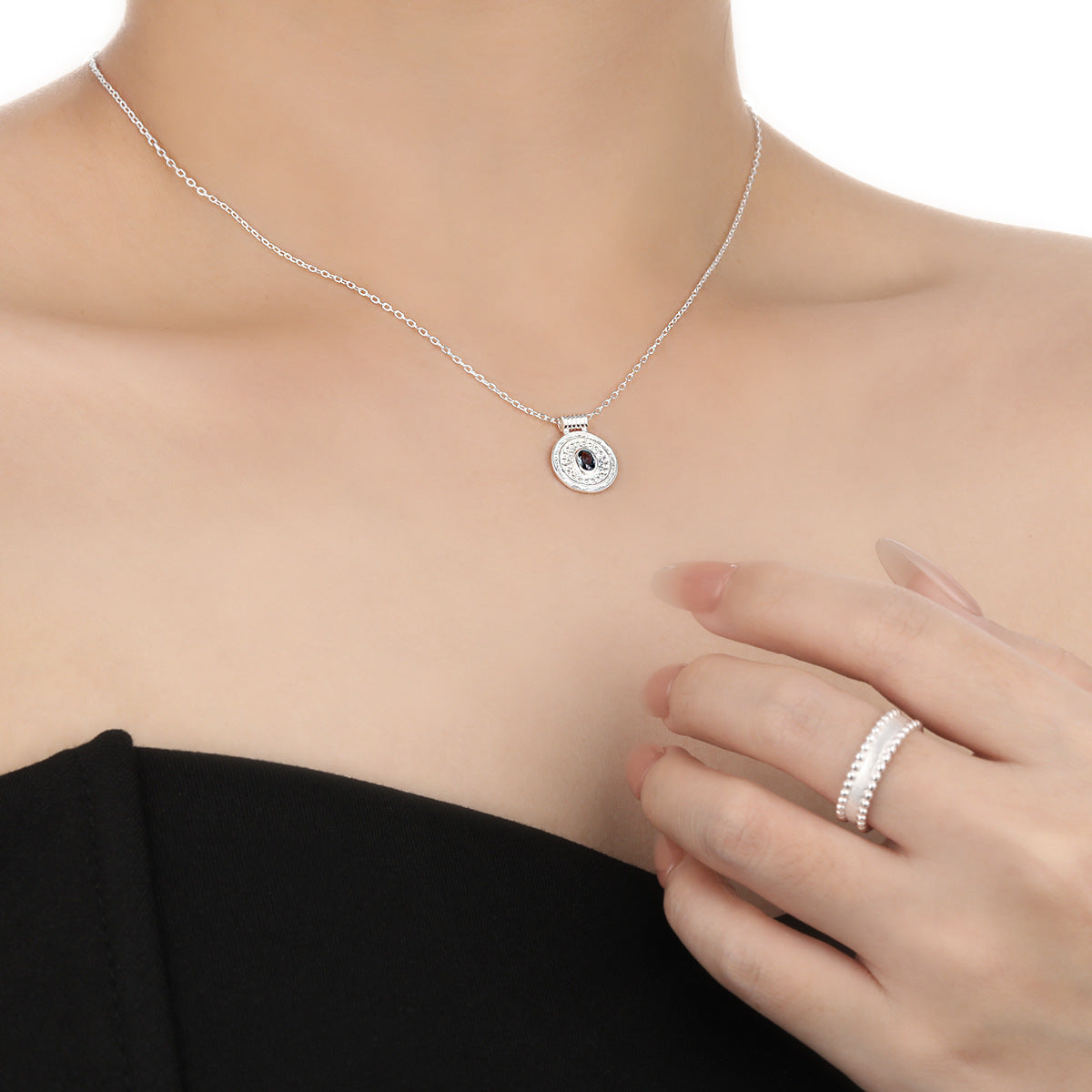 Vintage Silver Pendant Necklace with Blue Gem