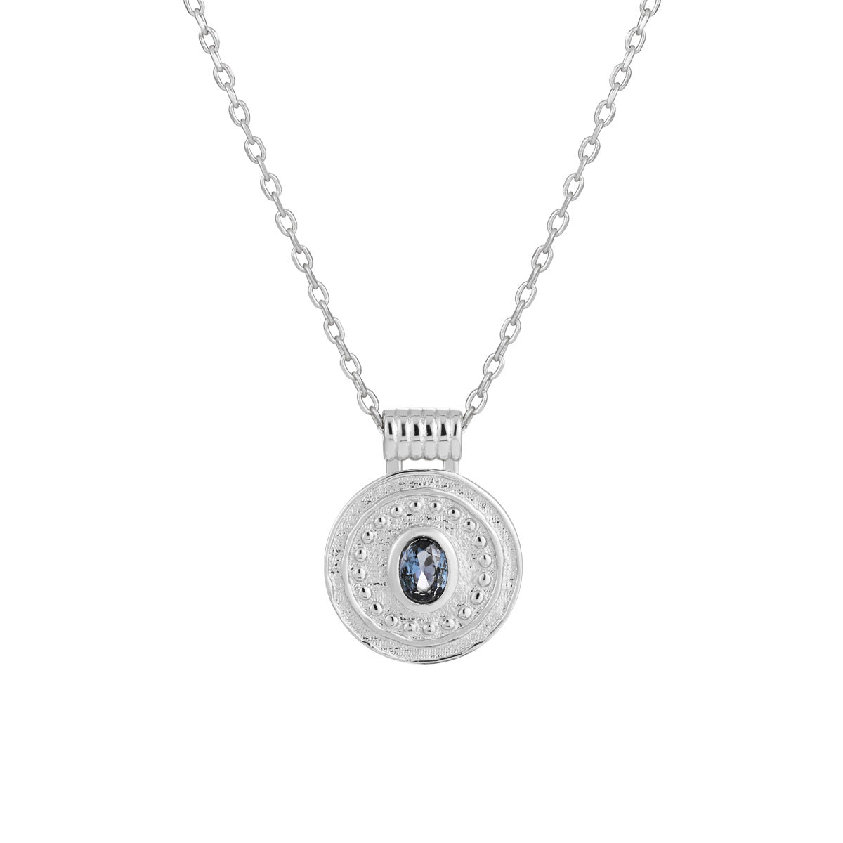 Vintage Silver Pendant Necklace with Blue Gem