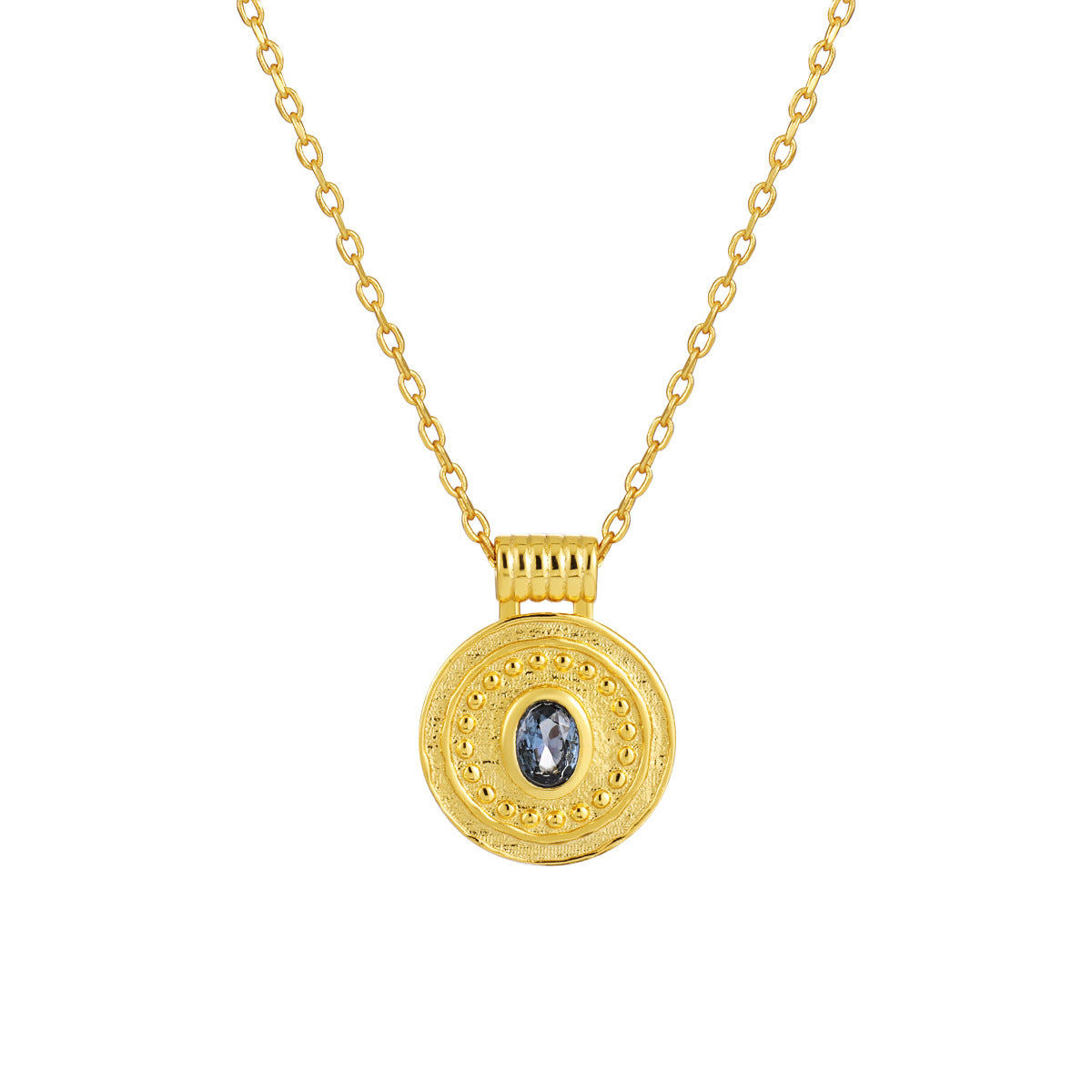 Vintage Silver Pendant Necklace with Blue Gem