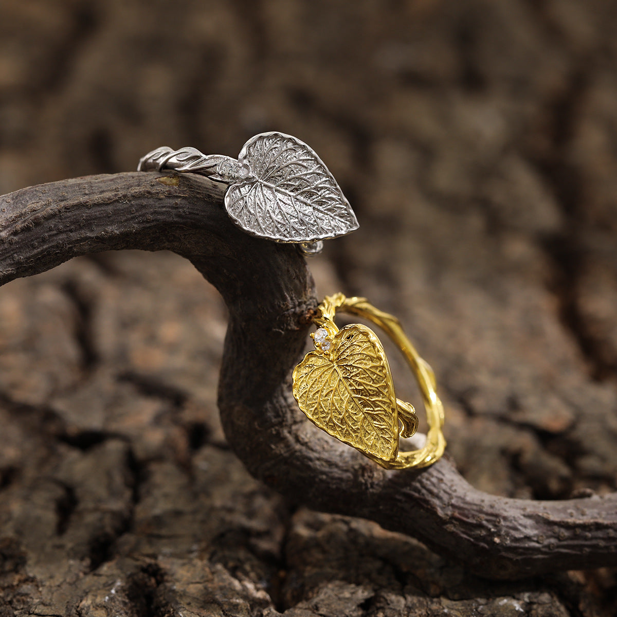 Gold Leaf Ring with Diamond Accents
