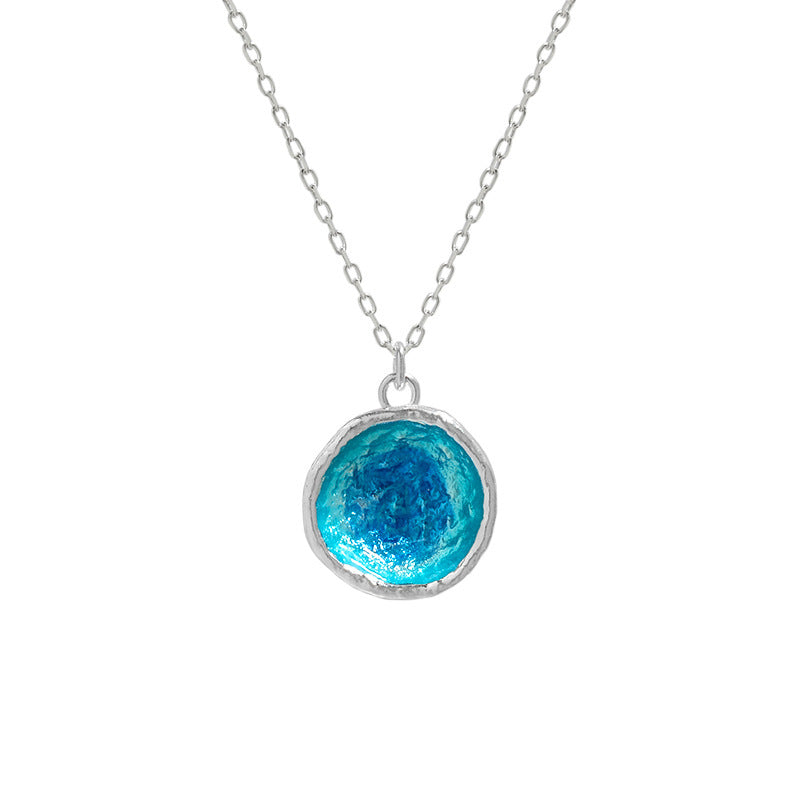 925 Sterling Silver Enamel Round Pendant Necklace