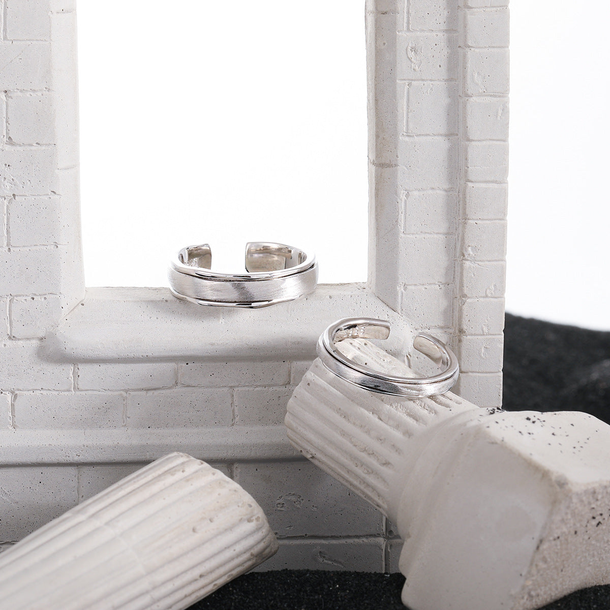 Couple's Textured Silver Open Rings