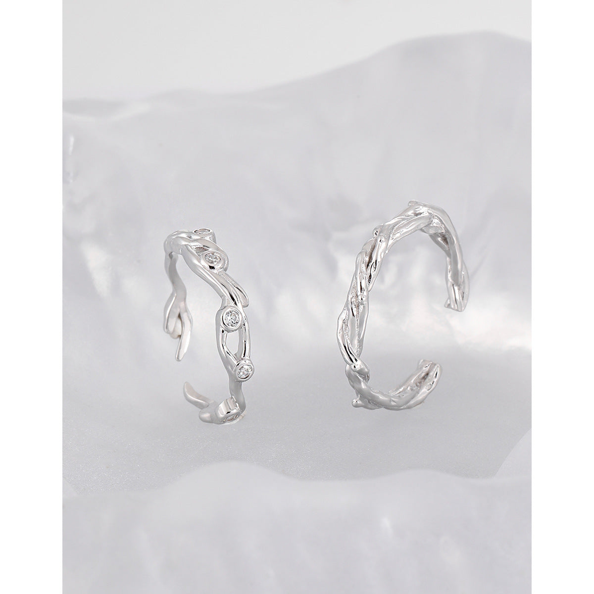 Couple's Twisted Vine Silver Rings with Diamonds