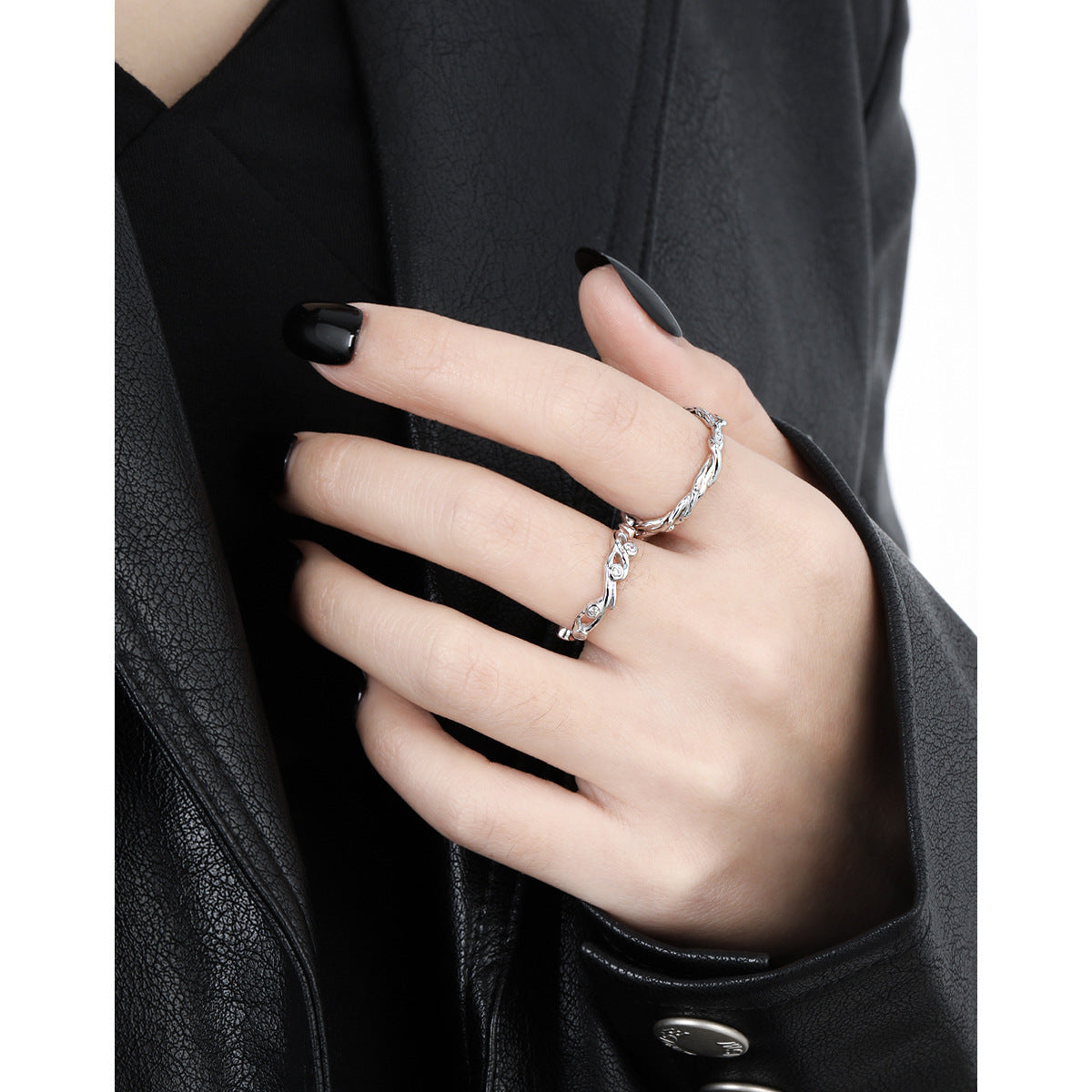 Couple's Twisted Vine Silver Rings with Diamonds