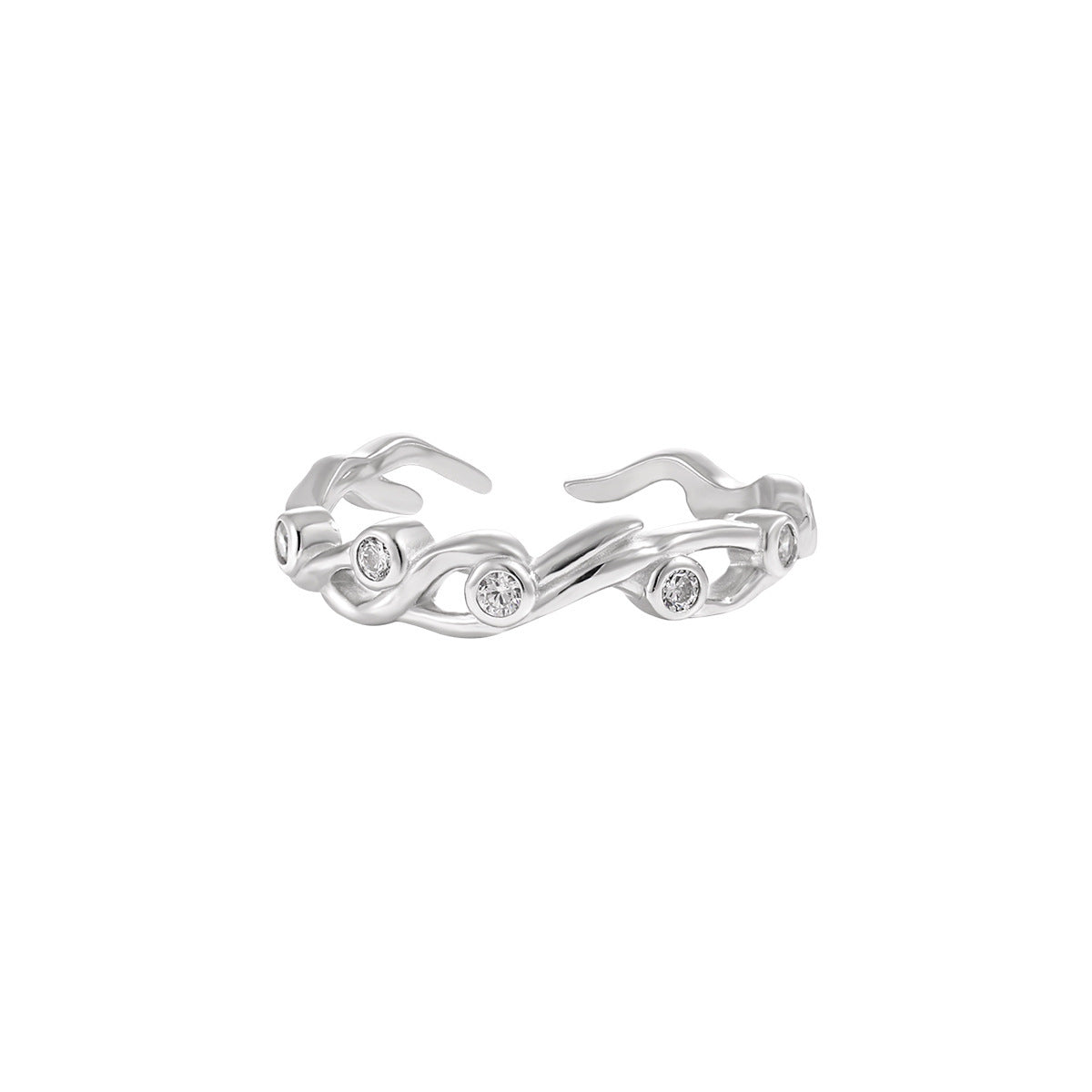 Couple's Twisted Vine Silver Rings with Diamonds